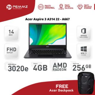Acer Aspire 3 Slim A314-22 - A667 | A3020e | SSD 256GB | Black | W11