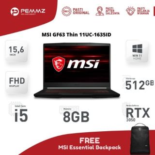MSI GF63 Thin 11UC - 1635ID | I5-11400H | RTX3050 | 512GB SSD | 8GB | 144Hz