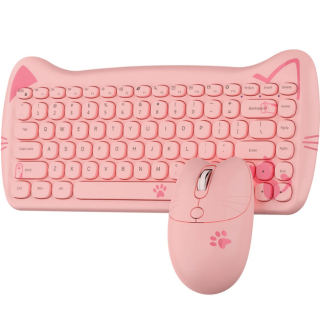 AJAZZ A3060 - 65 percent Cute Cat Wireless Keyboard and Mouse Set