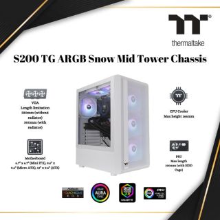 THERMALTAKE S200 TG ARGB MID TOWER CHASSIS | WHITE | COMPUTER CASE | CA-1X2- 00M6WN-00