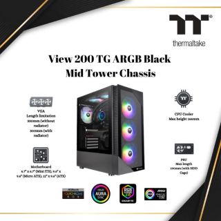 Thermaltake View 200 TG ARGB Mid Tower Chassis | BLACK  | Computer CASE   | CA-1X3-00M1WN-00
