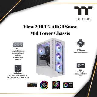 Thermaltake View 200 TG ARGB Snow Mid Tower Chassis | Computer CASE   | CA-1X3-00M6WN-00