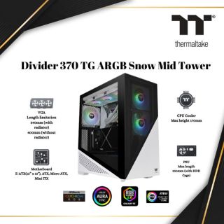 Thermaltake Divider 370 TG Snow ARGB Mid Tower Chassis | Computer CASE   | CA-1S4-00M6WN-00