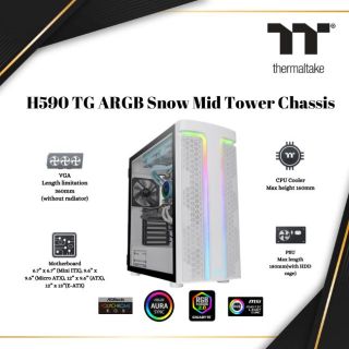 Thermaltake H590 TG ARGB Mid Tower Chassis | White  | Computer CASE   | CA-1X4-00M6WN-00