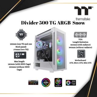 THERMALTAKE  Divider 500 TG Snow ARGB Mid Tower Chassis | CA-1T4-00M6WN-01